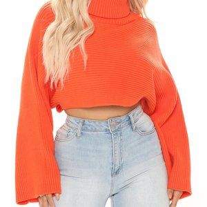 Orange Cropped Sweater- Fashion Nova